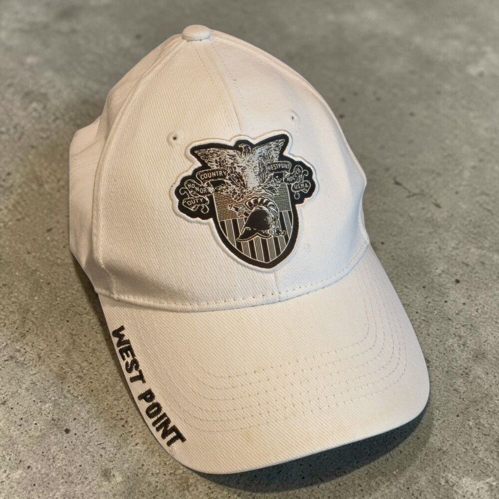 West Point Army Black Knights USMA White Adjustable Hat Cap Crest Embroidery
